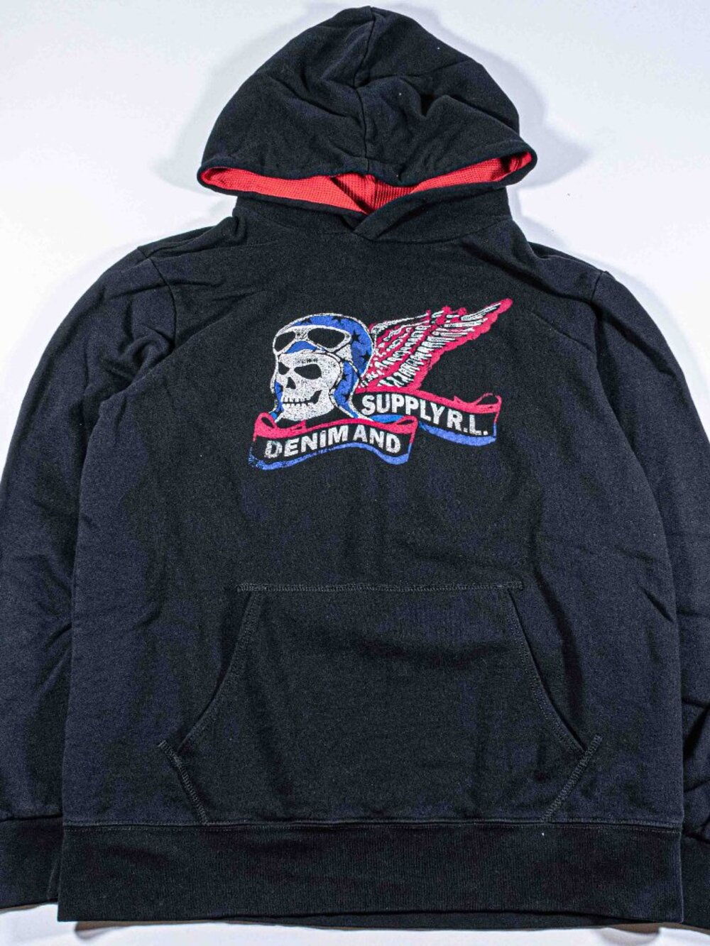 Denim & Supply Ralph Lauren Winged Skull Moto Hoodie Sweatshirt Mens Large